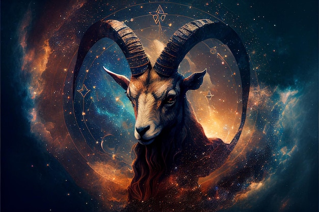 Capricorn Zodiac Sign Horoscope Symbol Magic Astrology Goat Generative AI Illustration