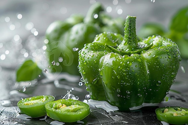 Capsicum or jalapeno with watersplash isolated on background