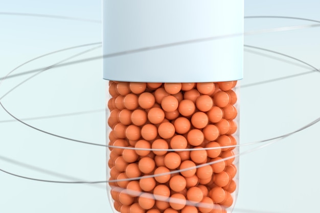 Capsules with spheres 3d rendering