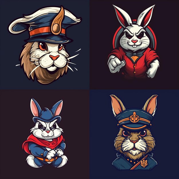 Captain rabbit mascot logo 4