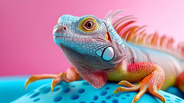 Captivating 3D Iguana in Soft Pastel Zoo Terrarium Backdrop