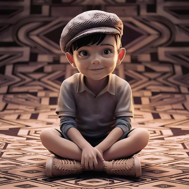 A captivating 3D illustration young boy exuding charm and curiosity