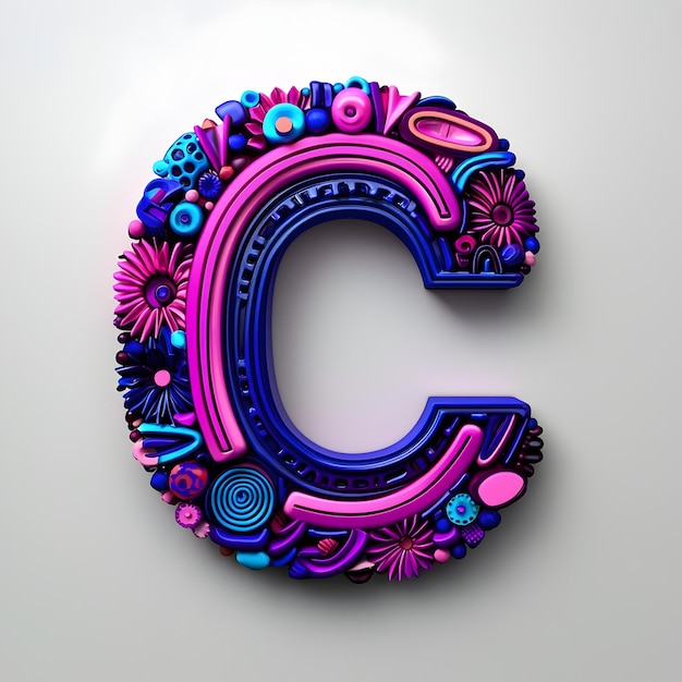 Photo captivating 3d neon letter c vibrant futuristic typography design