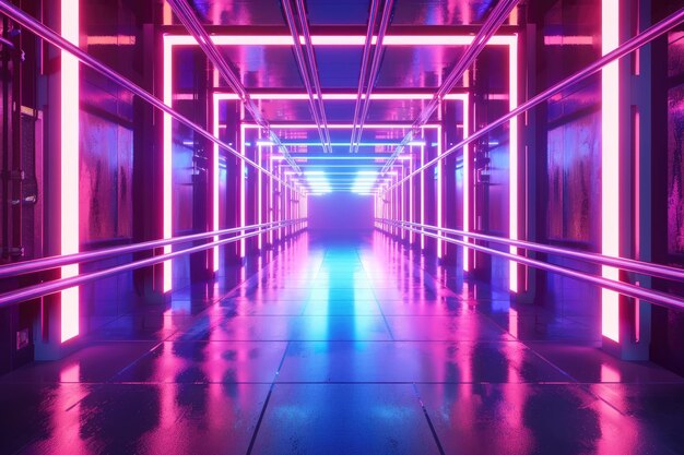 Captivating 3D Render of a Long Neon Corridor for Dynamic and Futuristic VR Backgrounds