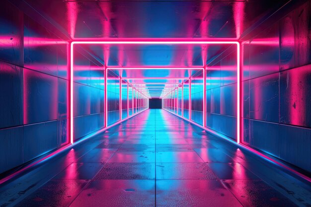 Captivating 3D Render of a Long Neon Corridor for Dynamic and Futuristic VR Backgrounds