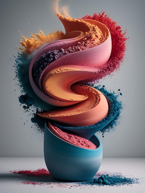 A captivating 3D render of a unique and colorful powder mix