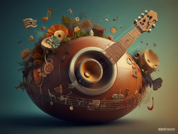 Photo a captivating 3d rendered educational poster of world music day