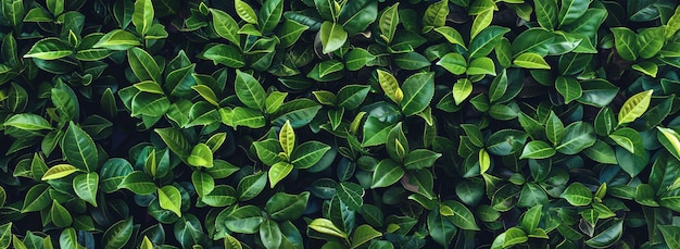 A captivating aerial view of lush green tea leaves adorning a boxwood hedge Capturing natures beaut