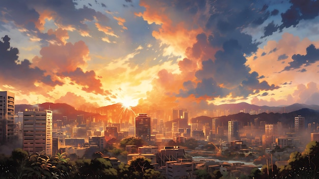 Captivating Anime world with post Apocalyptic city wallpaper