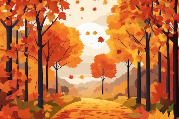 Captivating Autumnal Symphony A Mesmerizing Tapestry of Falling Leaves in Natures Embrace