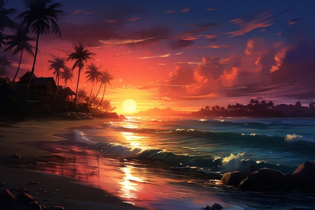 Captivating Beach Sunset Scene Generative Ai