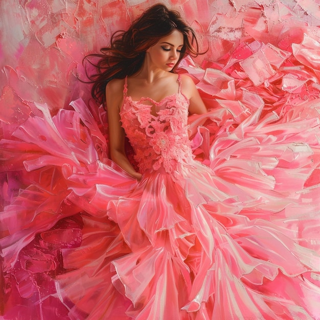 Photo captivating beauty stunning young women in vibrant pink dresses