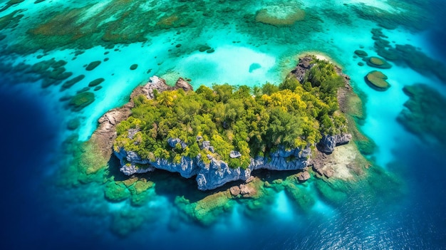 A captivating bird'seye view of a secluded island archipelago showcasing the stunning natural beauty of the tropical landscape