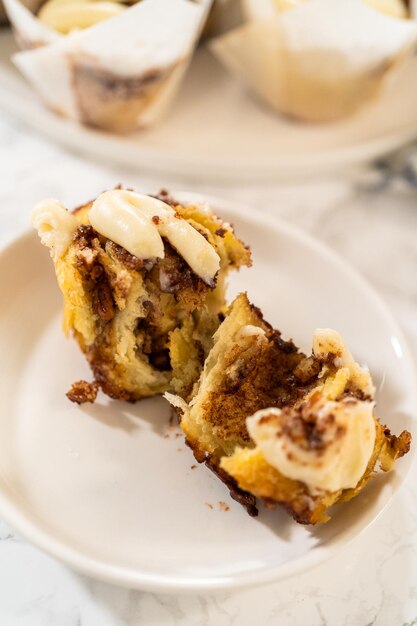 Captivating capture of noyeast cinnamon roll cupcakes