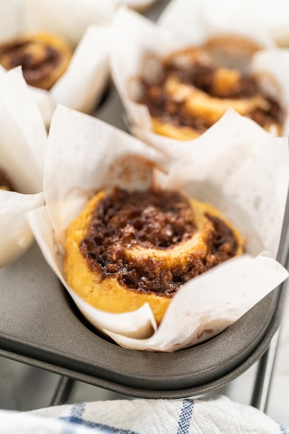 Captivating capture of noyeast cinnamon roll cupcakes