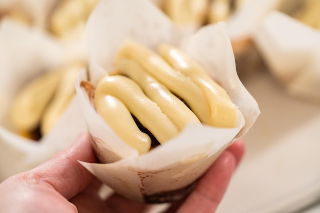 Captivating capture of noyeast cinnamon roll cupcakes