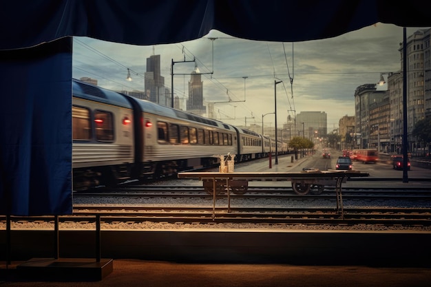 Captivating cityscape train blending into the urban fabric of modern metropolis