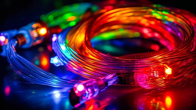 A captivating closeup of light traveling through a fiberoptic cable