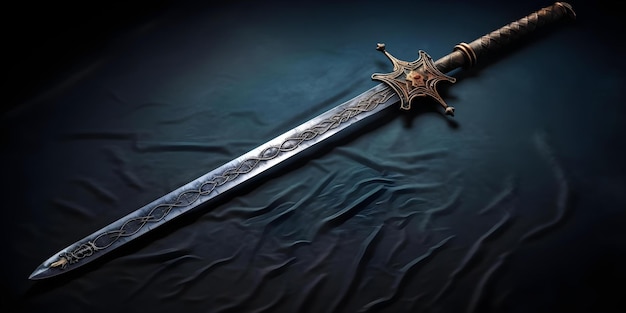 Captivating CloseUp of Medieval Sword on Dark Background Showcasing Texture and Design Concept Medieval Swords CloseUp Photography Dark Background Texture Design