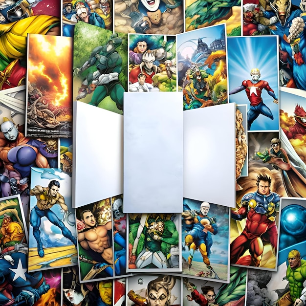 Photo a captivating collage of comic book panels featuring dynamic heroes and action packed scenes