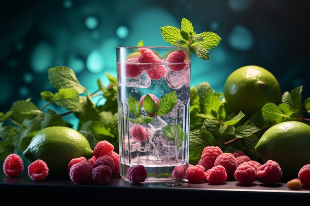 Captivating display of pink cocktails with fresh berries and mint sprigs on white plate