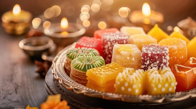 Photo captivating diwali sweets on a decorative platter inviting and delicious festive treats for