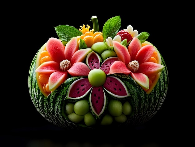 Photo captivating edible fruit sculptures as refreshing culinary centerpiece