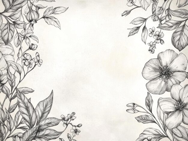 Photo captivating floral sketch detailed botanical with elegant monochrome leaves and flowers