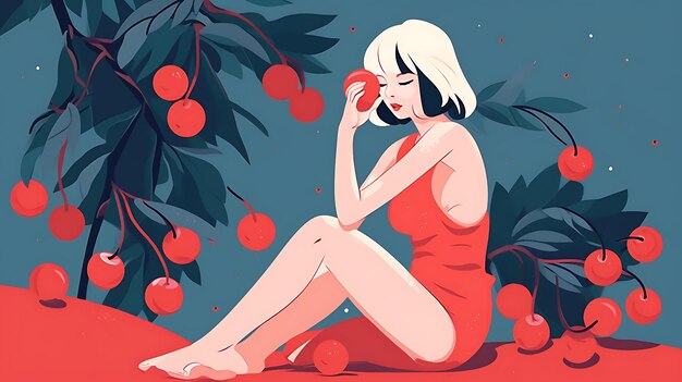 Captivating Floral Still Life Lively Minimalist Illustrations of a Young Girl in 2D