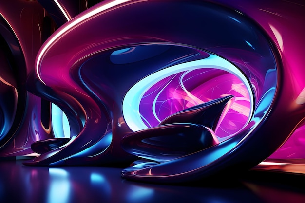 Captivating Futuristic Interior with Vibrant Curved Structures and Fluid Organic Forms