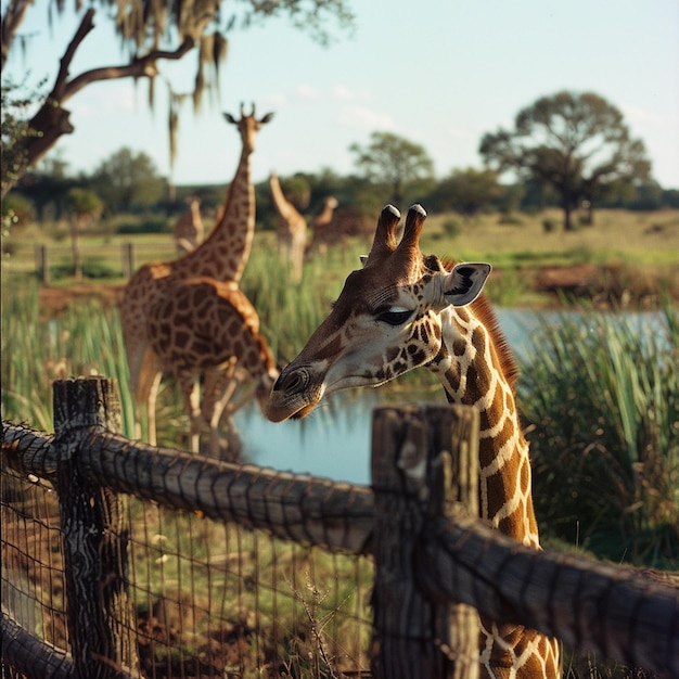 Captivating giraffes in a serene watering hole setting photographed by a skilled artist