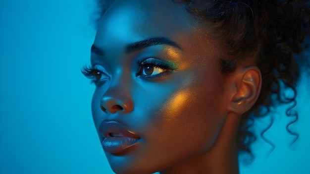 Captivating Glamour Portrait of Confident CurlyHaired Woman with Dramatic Makeup