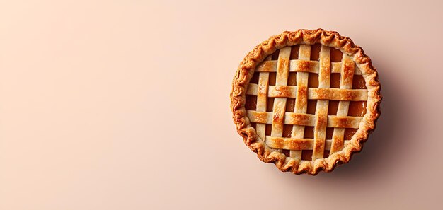 Photo a captivating glimpse of a golden crust pie set against a soft neutral background delight