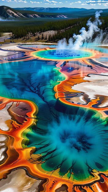 Photo captivating grand prismatic spring yellowstones ethereal geothermal beauty