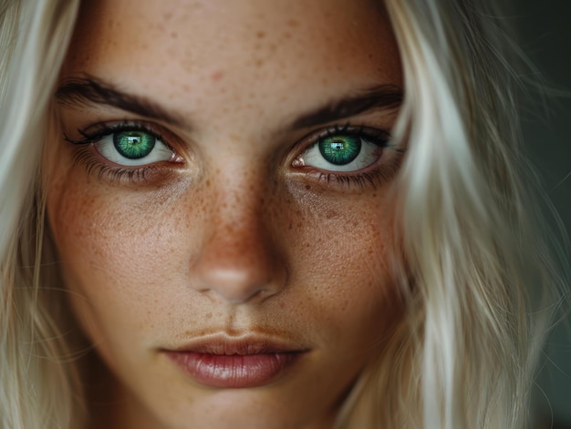 Photo captivating green eyes with freckles