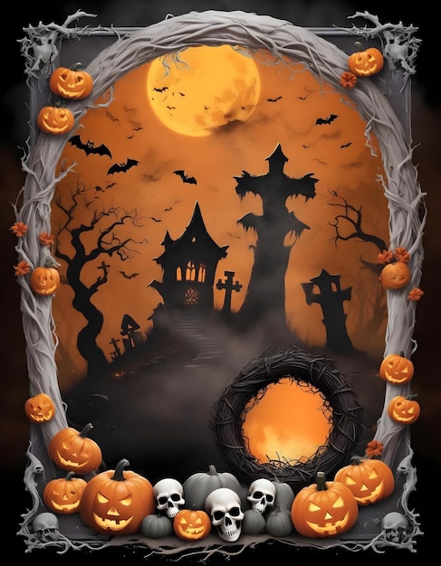 Captivating Halloween flyer with a hauntingly crafted Halloween wreath