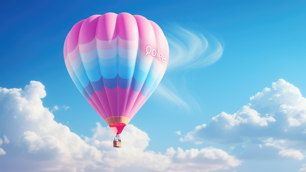 A captivating illustration of a colorful hot air balloon flying high in the sky