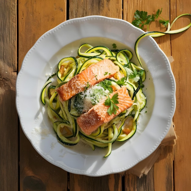 A captivating illustration of a scrumptious meal featuring zucchini noodles