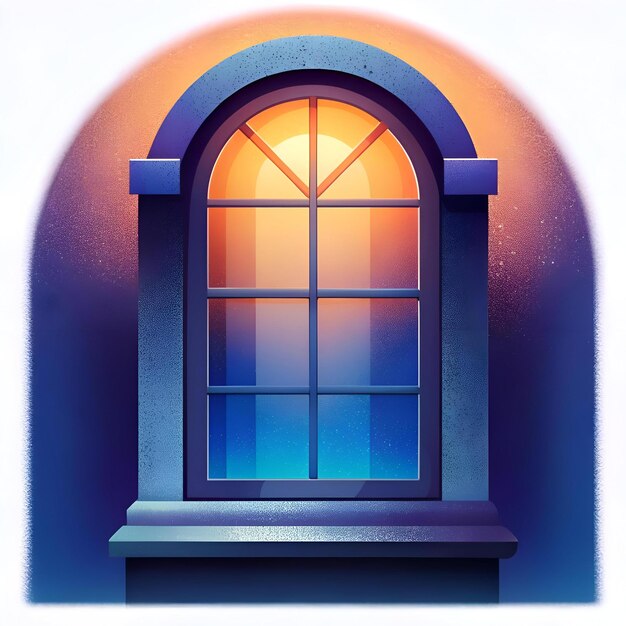 Photo a captivating illustration of a single arched window glowing with warm light against a backdrop of twilight