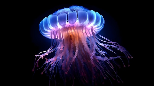 Photo captivating image of a blue jellyfish glowing with an ethereal light