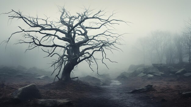 A captivating image of a leafless tree standing