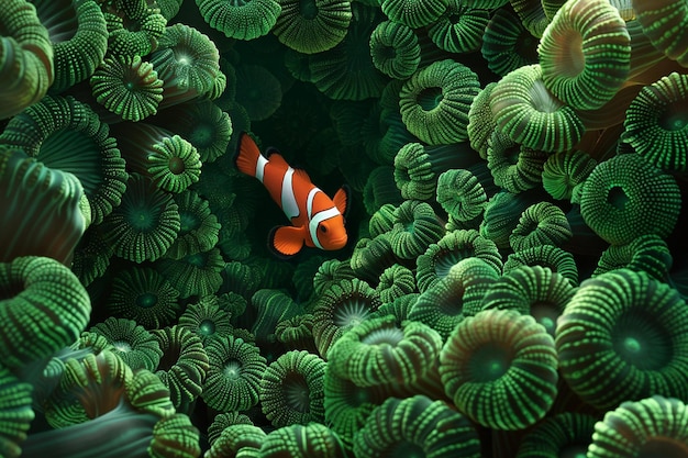 A captivating image of a lone clownfish boldly exp generative ai