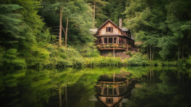 A captivating image of a luxurious secluded lakeside cabin providing the perfect sanctuary for an indulgent summer getaway