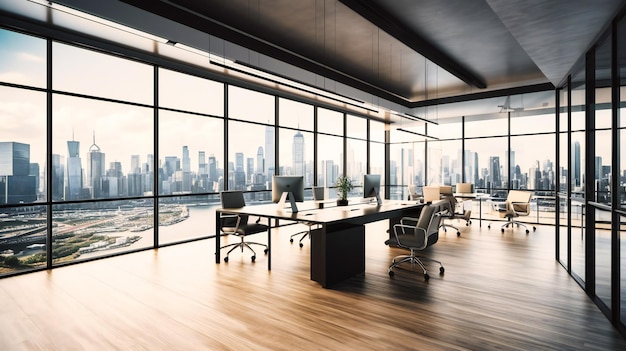 A captivating image of a modern office with sweeping city views showcasing elegance and sophistication for an upscale professional setting