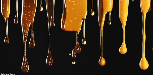 Photo a captivating image showcasing honey drizzling in various shapes and sizes creating a visually