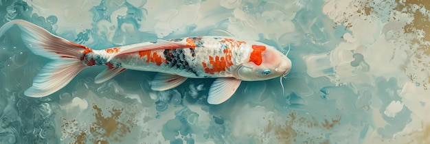 Captivating Koi Fish Floating Amidst Detailed Pastel Skies and Negative Space A Surreal and Whimsical Aquatic Scene with ElegantSerene and Dreamlike Atmosphere