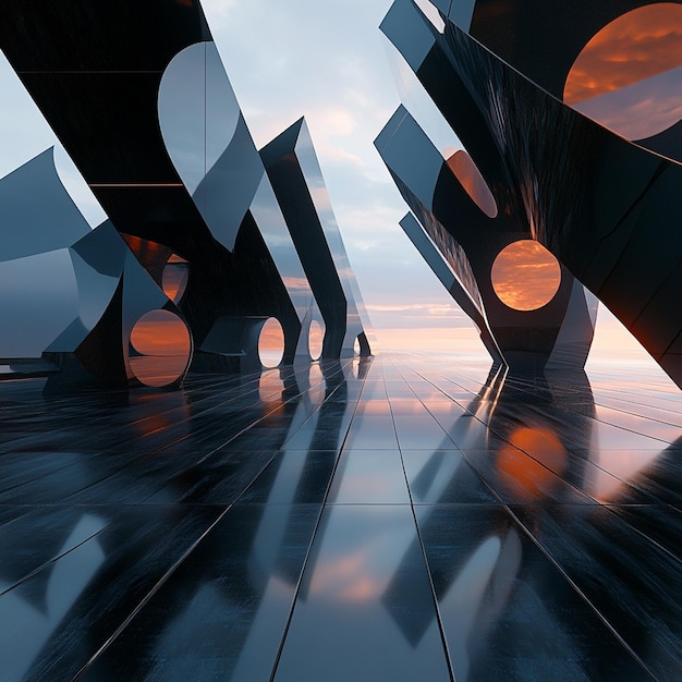 Photo captivating light and color obsidian structure with abstract art