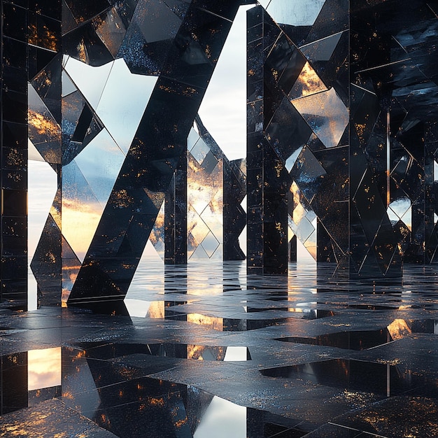 Photo captivating light and color obsidian structure with abstract art