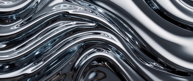 Photo a captivating liquid metal effect with rippling chrome and silver textures