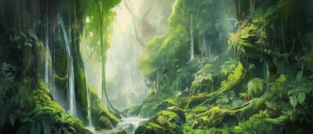 A captivating misty forest landscape illustration Generative AI image